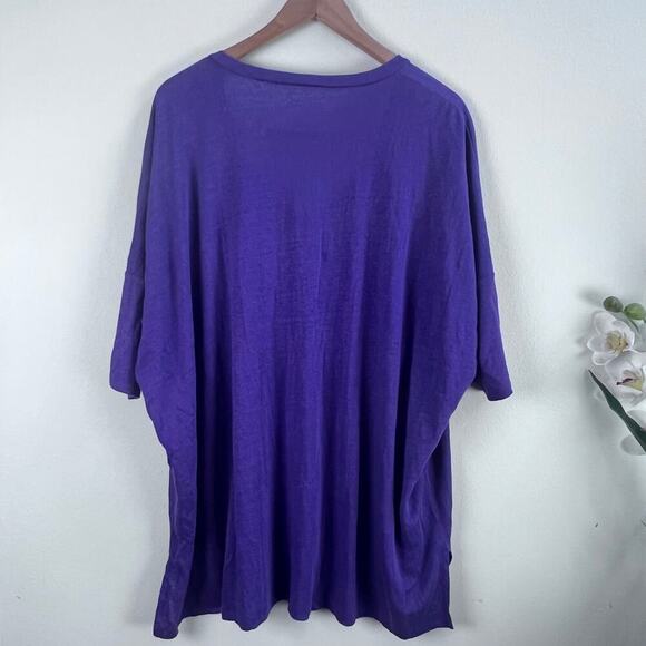 Eileen Fisher 100% Linen Purple Linen Knit Oversized Tunic Top Short Sleeve S - Picture 2 of 7